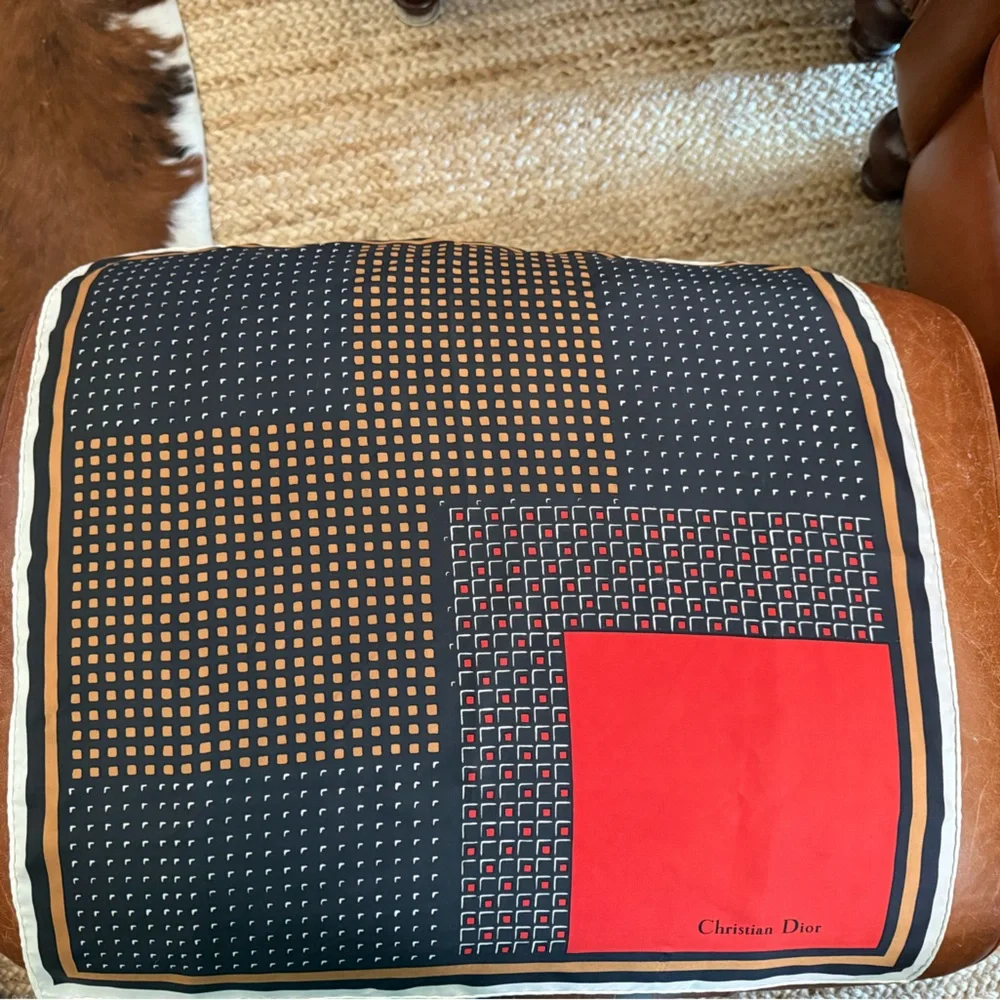 Dior Black and Red Patterned Scarf